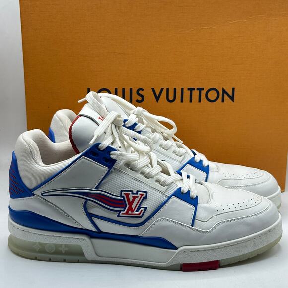 LOUIS VUITTON LV Trainer Sneaker Red White Blue 2020 Virgil Abloh Sz US 10.5 Men - Picture 2 of 10